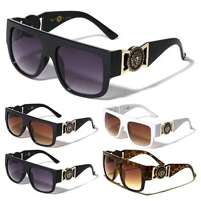 Square Flat Top Gold Lion Head Medallion Sunglasses Retro Designer Sport Fashion • $8.95