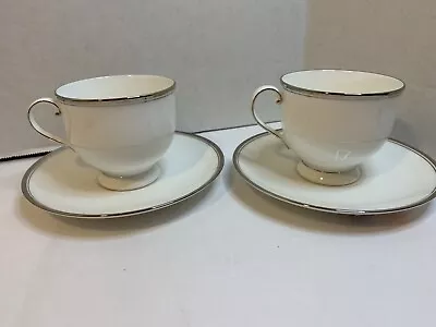 Mikasa Bone China AK018 Gothic Platinum Footed Tea Cups Set Of 2 With Saucers • $18