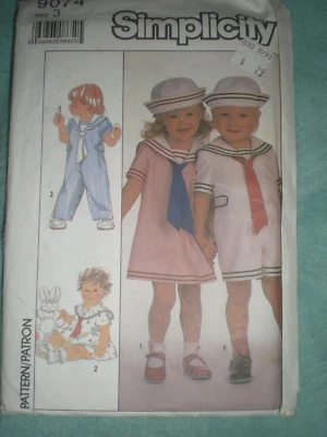 $5 • Buy Vintage 1988 Simplicity Sewing Pattern #9074 For Toddlers Size 3 Sailor Suits