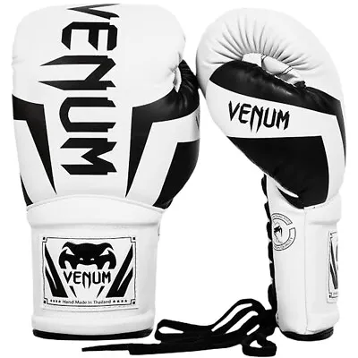 Venum Elite Long Cuff Lace Up Boxing Gloves - 8 Oz. - White/Black • $75.50