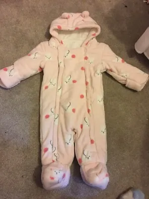 £8 • Buy Baby Girl  M&S Pink Bunny Padded Snowsuit/ Pramsuit Size 3-6 Months 