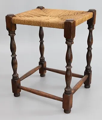 Antique English Oak Woven Cord Rope Stool Footstool Circa 1900 • $476