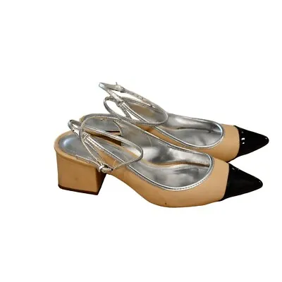 Women's Zara Nude Black Pointy Toe Bloch Heel Ankle Strap Shoes 39 8.5 • $20