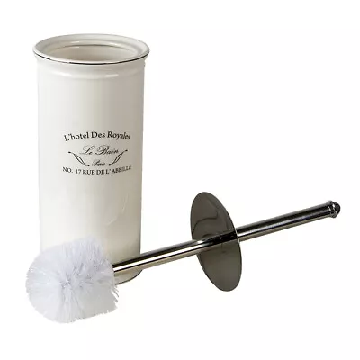 Bathroom Toilet Brush & Standing Holder White Ceramic Glazed French Hotel Style • £28.99