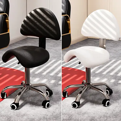 Height Adjustable Swivel Salon Massage Spa Stool PU Leather Saddle Seat W/ Back  • £54.95