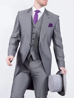 Mens Tailcoat Wedding Suit Jacket Trousers Waistcoat Royal Ascot Silver Grey Top • $98.22