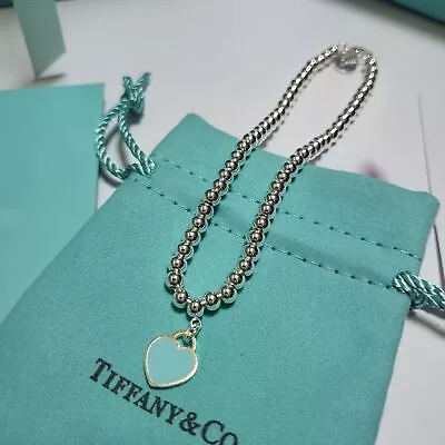 Tiffany & Co Blue Heart Tag Bead Bracelet W/bag & Box • $213.71