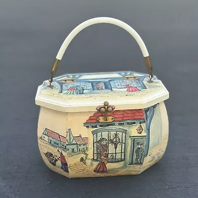 OP Cargill Vintage Octagon Wooden Purse Sewing Box Decoupage Cityscape Handbag • $25.46
