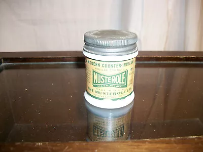 Musterole Milk Glass Jar Counter-Irritant Medicine 1 Oz Paper Label Tin Lid • $14.75