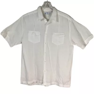 Cafe Luna White Linen Hawaiian Short Sleeve Button Up Shirt - Men's Size Medium • $17