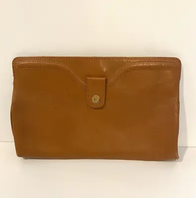 Vintage Leather Clutch Handbag Women Brown Envelope Lined Purse Shoulder Bag VKK • $9