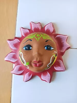 Vintage Terracotta Mexican Handpainted Sun 3d Style Folk Art Decor. • $10