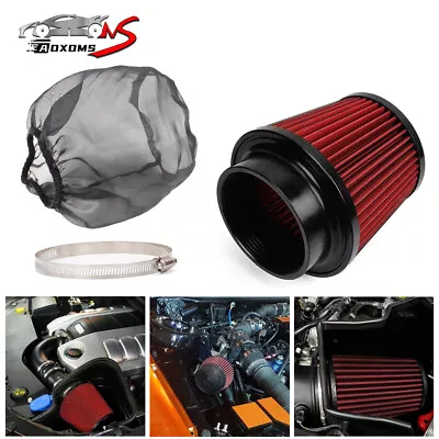4  100mm Red Racing Inlet High Flow Air Intake Dry Filter + Cone Filter Cover • $22.99