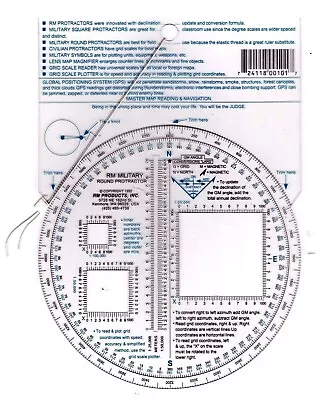 RM PRODUCTS Military Round Protractor Blue SCALES: 1:25k 1:50k 1:100k Vintage 95 • $12.99