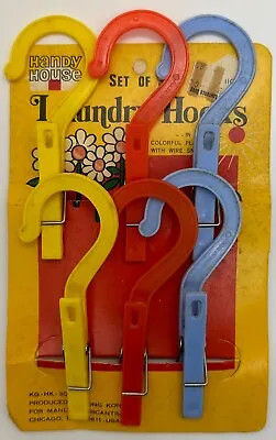 VTG Handy House Laundry Hooks Set Of 6 NOS!  Colorful Wire Stem • $16.97