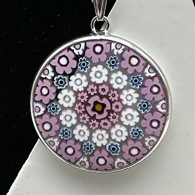 Authentic Murano Glass 25mm Millefiori Silver Pendant Necklace - ML - 3 • $25.99