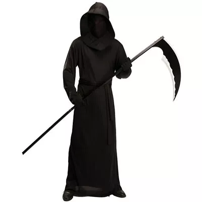 Mens Adults Halloween Costumes Grim Reaper Black Hooded Cloak Cape+ Belt+ Gloves • £26.99