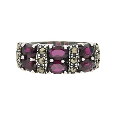Sterling Silver Red Garnet And Marcasite Statement Ring Size 9 • $14.99