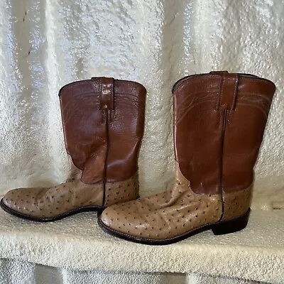 Vtg  Exotic Ostrich Justin Caramel Boots Sz 8 C L3103 Made In USA • $99.99