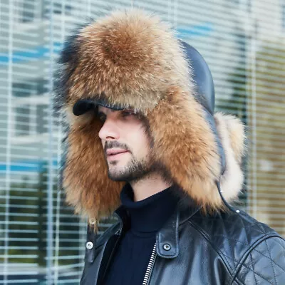 Men's Real Fox Fur Hat Russian Warm Ushanka Peaked Trapper Hat Real Leather Cap • $49.90
