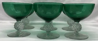 Vintage Morgantown Old English Golf Ball Emerald Green Set 6 Coupes Stemware • $129