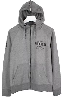 SUPERDRY Hoodie Men's LARGE Full Zip Melange Pockets Strap Logo Grey • $40.35