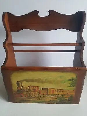 Vintage Kitchen Wall Storage Caddy W/ Dowel Rods/Mid Century Train Painted Front • $39.99