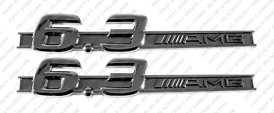 2X 6.3 AMG 6.3L Gloss Black Fender Emblem Badge New For Mercedes-Benz S63 W221 • $17.99