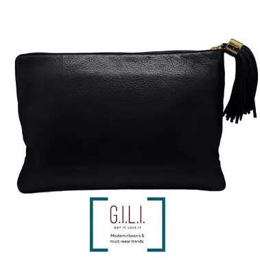 G.I.L.I. Black Pebble Leather Large Clutch Got It Love It Bag - NWOT • $45