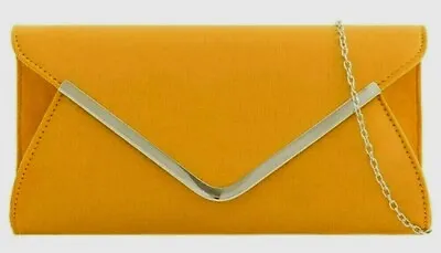 Mustard Clutch Bag Ladies Yellow Faux Suede Evening Bag Prom Shoulder Bag • £19.99