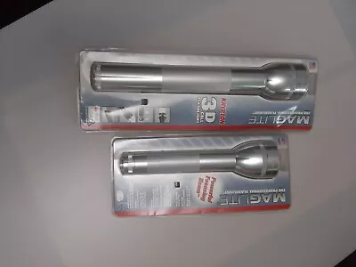 2x Maglite Lot :3D Silver : 2C Silver Heavy Duty: Brand New Sealed  Made In USA • $49