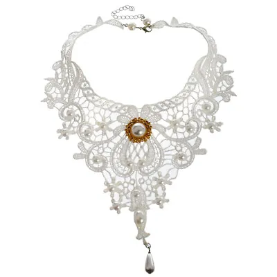 Lace Pearl Choker Women Necklace Victorian Steampunk Gothic Collar Bride White • $4.89