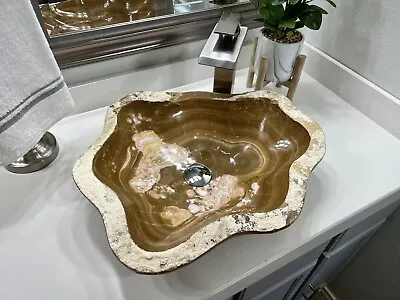 Onyx Stone Sink / Bathroom Vessel Sink / Modern Natural Stone Sink / Handmade • $569