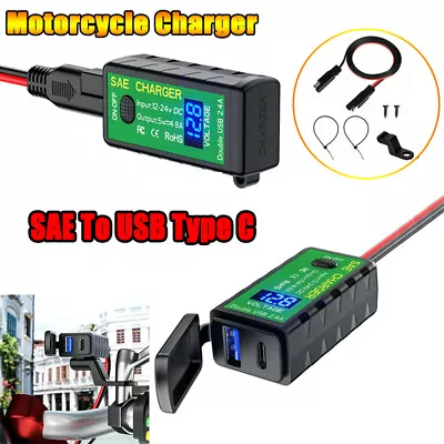 Waterproof Motorcycle SAE To USB QC3.0 Type C Fast Charger With Display • $24.43