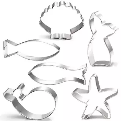 6-Piece Ocean Cookie Cutter Set With Mermaid Tail Starfish SeashellWhale A... • $20.76
