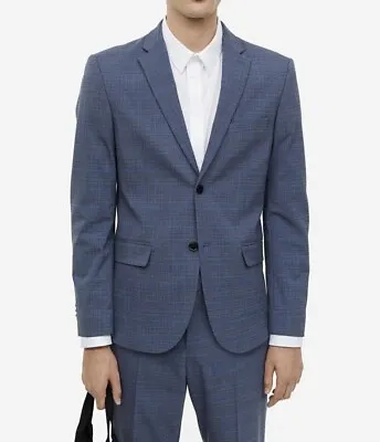H&M Blue/plaid Slim Fit SUIT  (Jacket Size 44R) (pants Size 34R) • $100