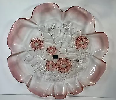 Vtg MIKASA ROSELLA Round Party Server  Frosted  Pink Flowers Leaves 17  Etched • $24.97