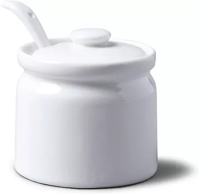 WM Bartleet & Sons Sugar / Jam / Mustard Pot With Lid And Spoon 10cm White • £11.66