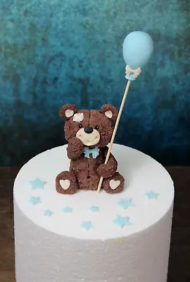 Edible Handmade Brown Teddy Bear With Balloon Cake Topper • £24.99