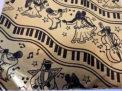 VTG Foil Wrapping Paper Gift Wrap 1 Sheet Gold Black Music Instruments Dancing • $4.99