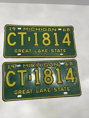 Vintage 1968 Michigan License Plate Set CT-1814 • $30