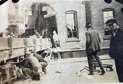 Damaged Building Workers In Montana Vintage Snapshot Photo  • $2.50