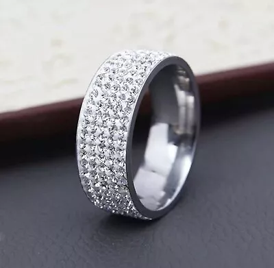 5 Row Micro Pave CZ SS Eternity Wedding Band • $25