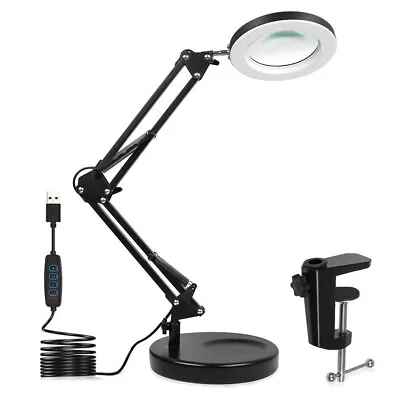 $24.53 • Buy Magnifier LED Lamp 10X Magnifying Glass Desk Table Light Reading Lamp Clamp&Base