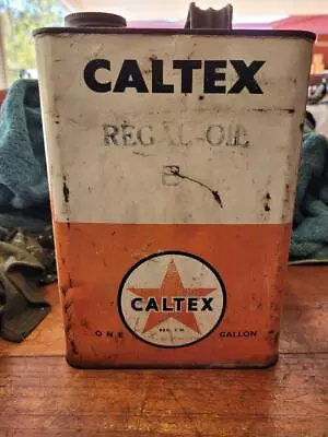 Vintage Caltex 1 Gallon Oil Can. Tools Workshop Garage Car Petrol Fuel Old • $59.99