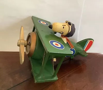 Vintage 1970 Peanuts Snoopy Flying Bi-plane Music Box Sopwith Camel Schmid Bros. • $130