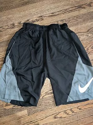 Nike Fb Athletic Training Shorts Ventilated Dri Fit Men M Black Silver Swoosh • $39.99