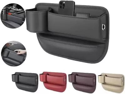 Car Leather Cup Holder Gap Bag 2 In 1 Front Seat Filler Box With WaterCup Holder • $15.99