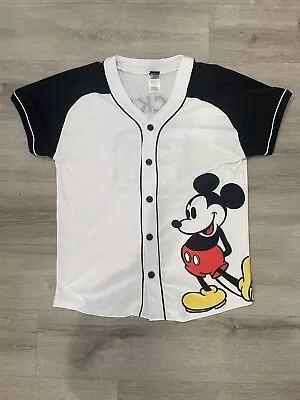 Disney Mickey Mouse Baseball Jersey Womens Size L #28 Short Sleeve Button Up • $17.99