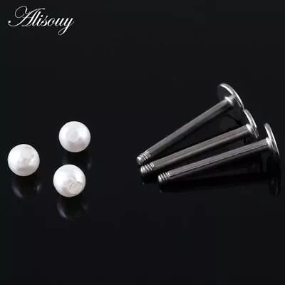 Labret Ball Stud Rings-Surgical Steel Pearl Coated Lip Bar Body Piercing Jewelry • $11.08